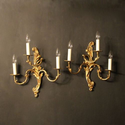 French Pair of Bronze Triple Arm Antique Wall Lights