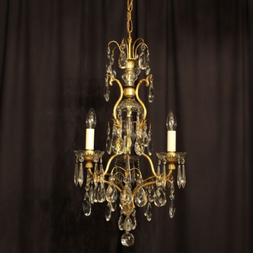 French Gilded 4 Light Birdcage Antique Chandelier
