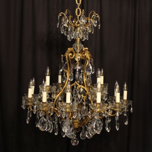 French Gilded & Crystal 17 Lightbirdcage Antique Chandelier