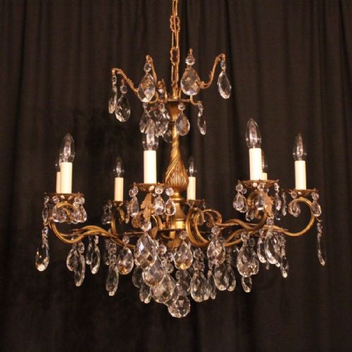 Italian Gilded & Crystal 8 Light Antique Chandelier
