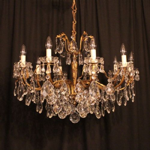 Italian Gilded & Crystal 10 Light Antique Chandelier