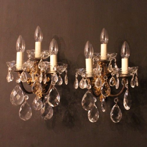 Italian Pair of Triple Arm Gilded Wall Lights