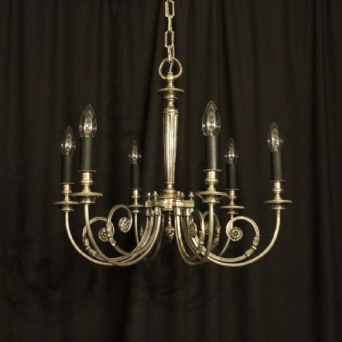 French Silver Brass 6 Light Antique Chandelier
