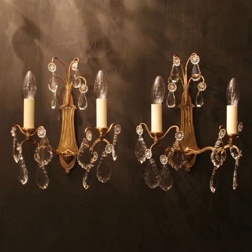 French Pair of Twin Arm Antique Wall Lights
