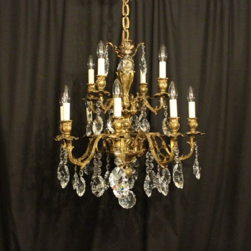 Italian Gilded Bronze & Crystal 12 Light Antique Chandelier
