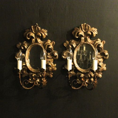Italian Pair Silver Giltwood Girandoles