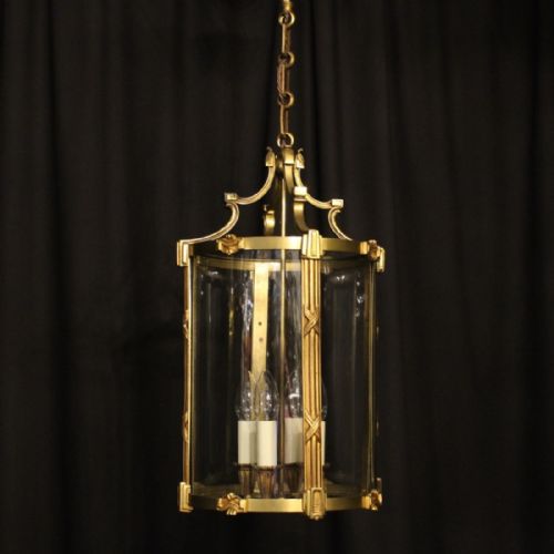 French Gilded Bronze Four Light Convex Antique Hall Lantern