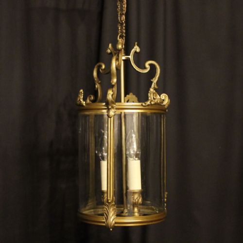 French Gilded Triple Light Antique Hall Lantern