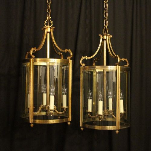 French Gilded Pair Bronze Antique Lanterns