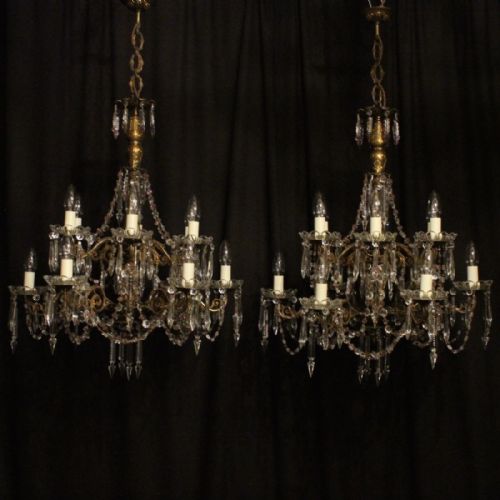 Italian Pair Gilded 12 Light Antique Chandeliers