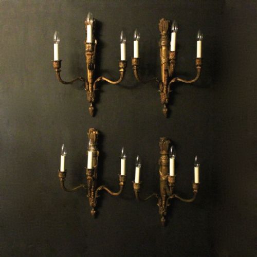 French Bronze Set of 4 Triple Arm Antique Wall Lights