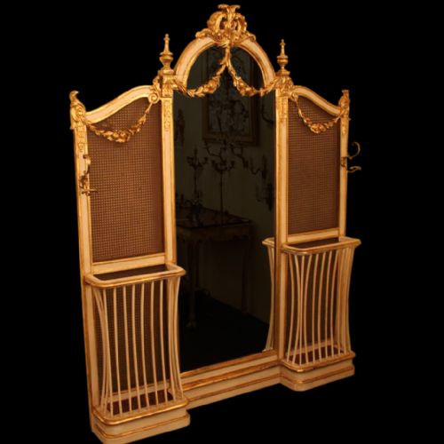 French Giltwood & Rattan Antique Hall Stand