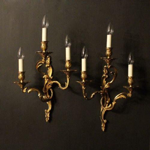 French Pair of Gilded Bronze Antique Wall Lights