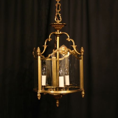French Gilded Triple Light Convex Hall Lantern