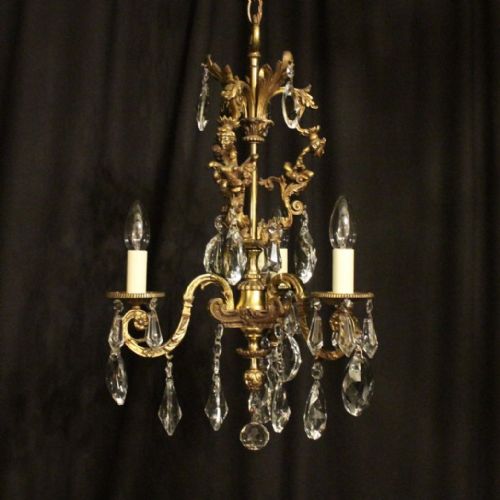 French Gilded Triple Light Antique Chandelier