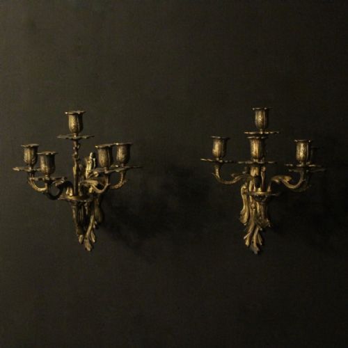 French Pair of Bronze Antique Wall Sconces
