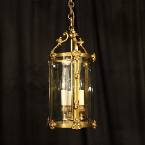 French Gilded Triple Light Antique Hall Lantern