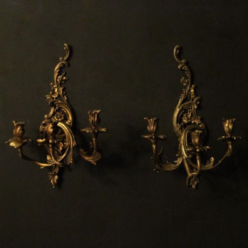 French Pair of Bronze Antique Wall Sconces