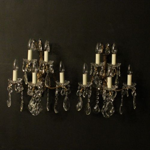 Italian Pair of Gilded Five Arm Wall Lights