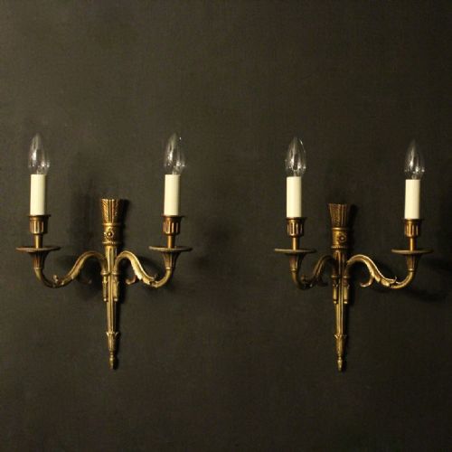 French Pair of Gilded Twin Arm Wall Lights