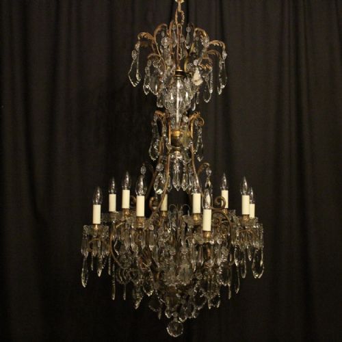French Gilded Bronze & Crystal 13 Light Birdcage Chandelier
