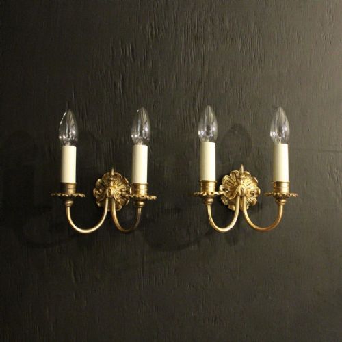 French Pair of Gilded Twin Arm Wall Lights