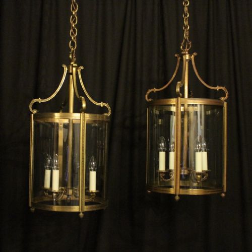 French Large Gilded Pair of Bronze Antique Lanterns