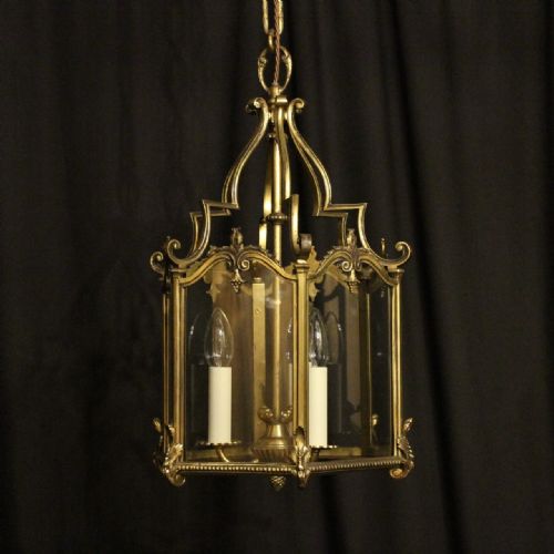 French 19th Century Gilded Bronze Triple Light Antique Lantern