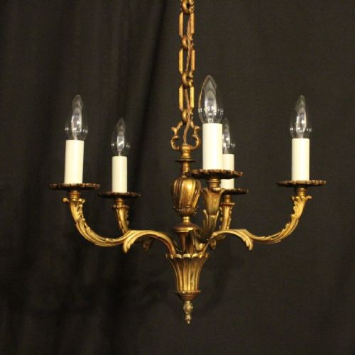 French Gilded Bronze 5 Light Antique Chandelier