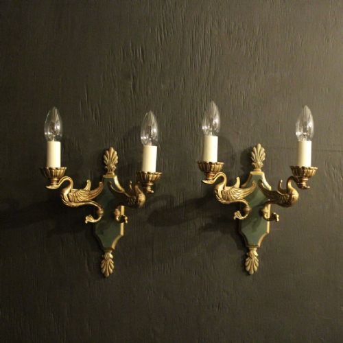 French Pair of Empire Gilded Twin Arm Antique Wall Lights