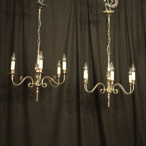 French Pair of Silver Plated 6 Light Antique Chandeliers