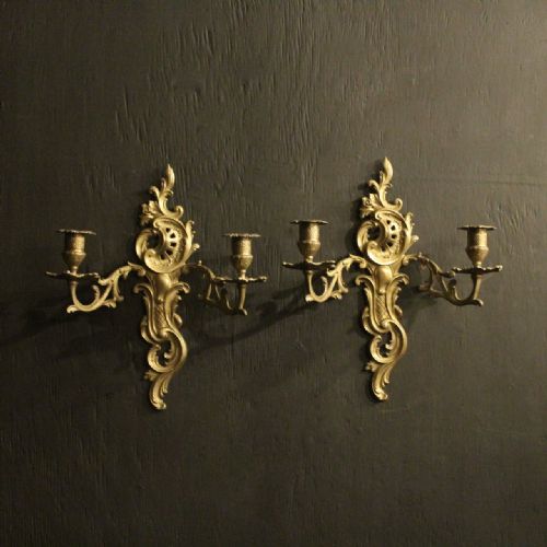 French Pair of Bronze Antique Wall Sconces