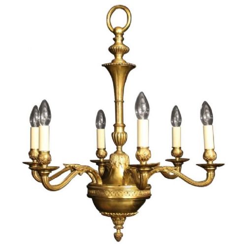French Gilded Bronze 6 Light Antique Chandelier