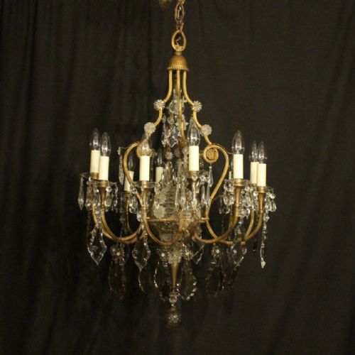 French Gilded Bronze & Crystal 12 Light Antique Chandelier