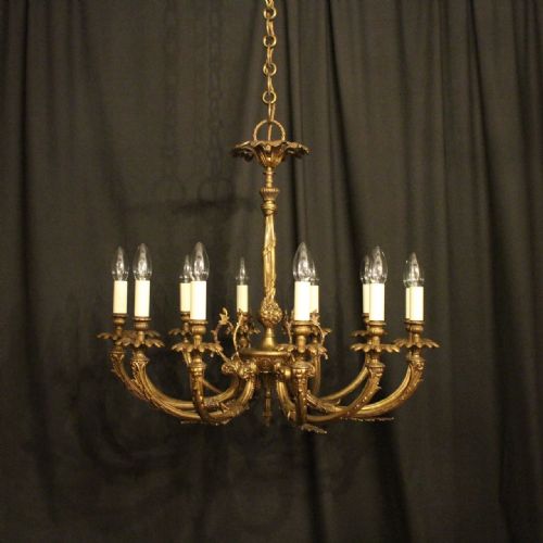 French Ornate Gilded 12 Light Chandelier