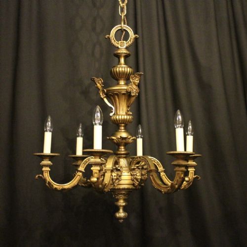 French Gilt Bronze 6 Light Antique Chandelier