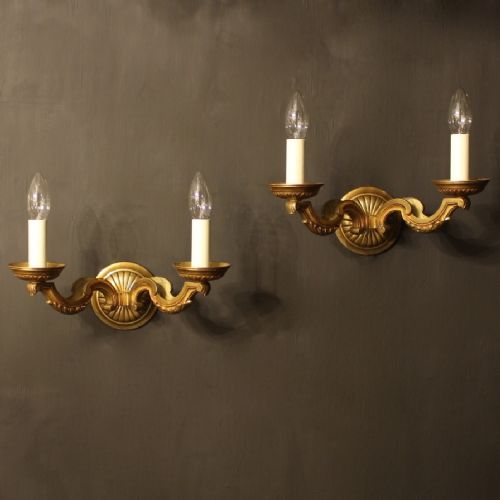 French Pair of Gilded Bronze Antique Wall Lights