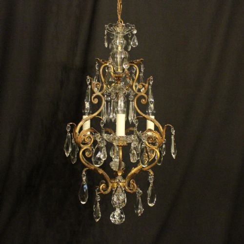 French Gilded & Crystal 4 Light Birdcage Antique Chandelier
