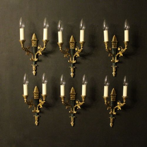 French Set of 6 Empire Gilded Wall Lights