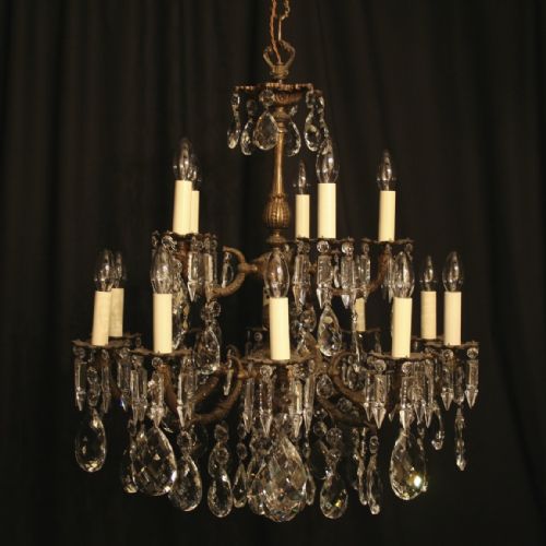 Italian Gilded 15 Light Double Tiered Antique Chandelier