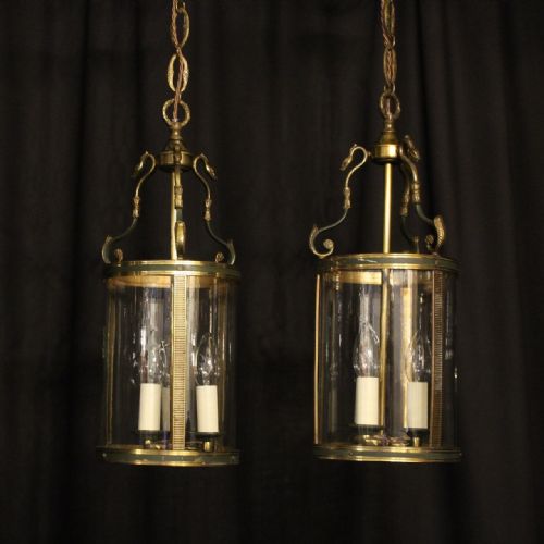 French Pair of Empire Gilded Convex Antique Hall Lanterns