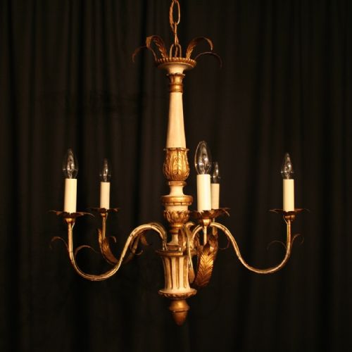 Italian 5 Light Giltwood Antique Chandelier