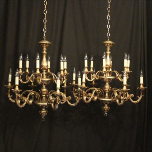 Florentine Pair of 12 Light Double Tiered Polychrome Chandeliers