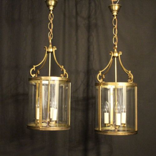 French Pair of Triple Light Convex Antique Lanterns