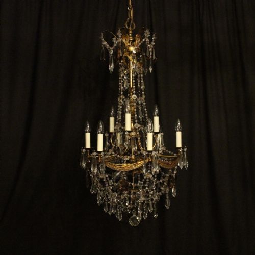 Italian Gilded & Crystal Florentine 12 Light Antique Chandelier