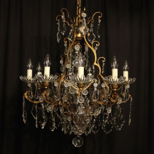 French Gilded Bronze & Crystal 10 Light Antique Chandelier