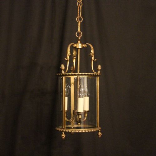 French Gilded Triple Light Antique Hall Lantern