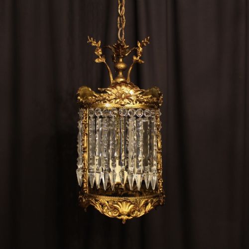 French Gilded Bronze & Crystal Antique Light Fitting