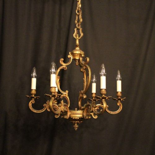 French Gilded Bronze 6 Light Antique Chandelier