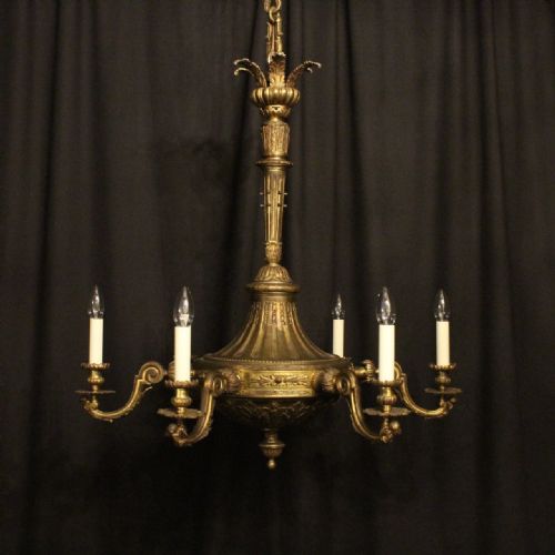 French Gilded Bronze Cherub 6 Light Chandelier
